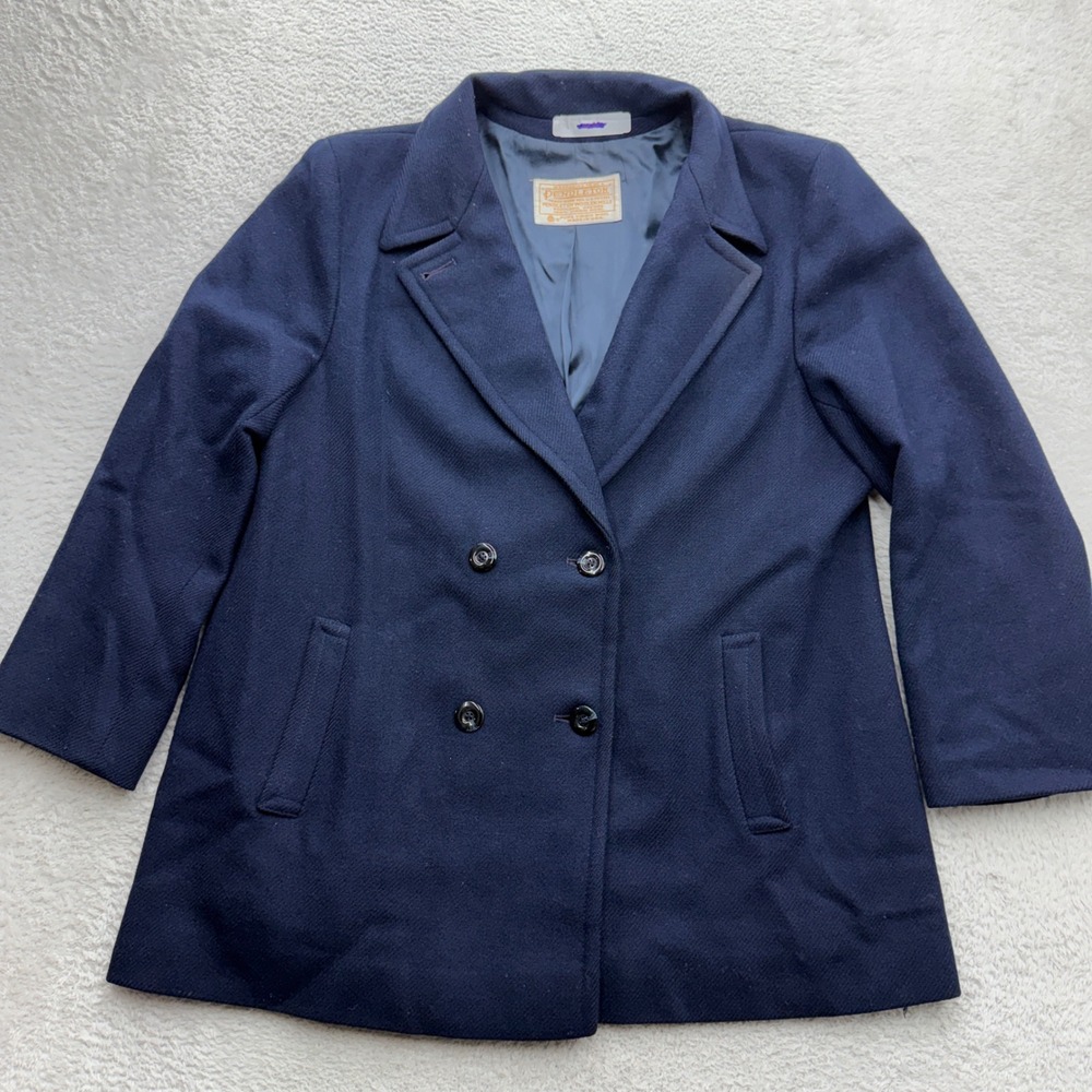 Pendleton Mens Navy Blue 100% Virgin‎ Wool Double Breasted Pea Coat Made in USA